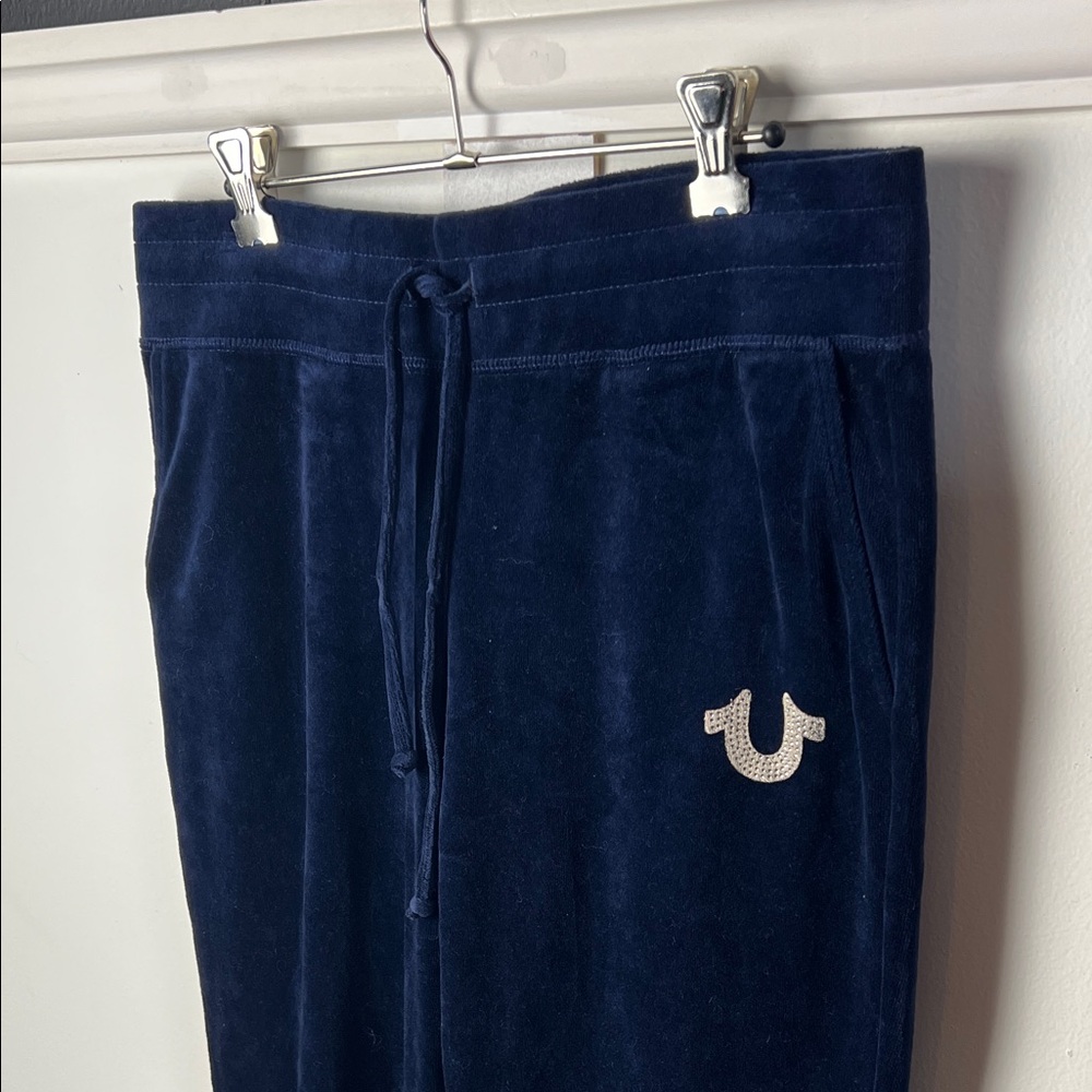 True Religion Dark Blue Velour Jogger Pants Sweatpants Y2K style